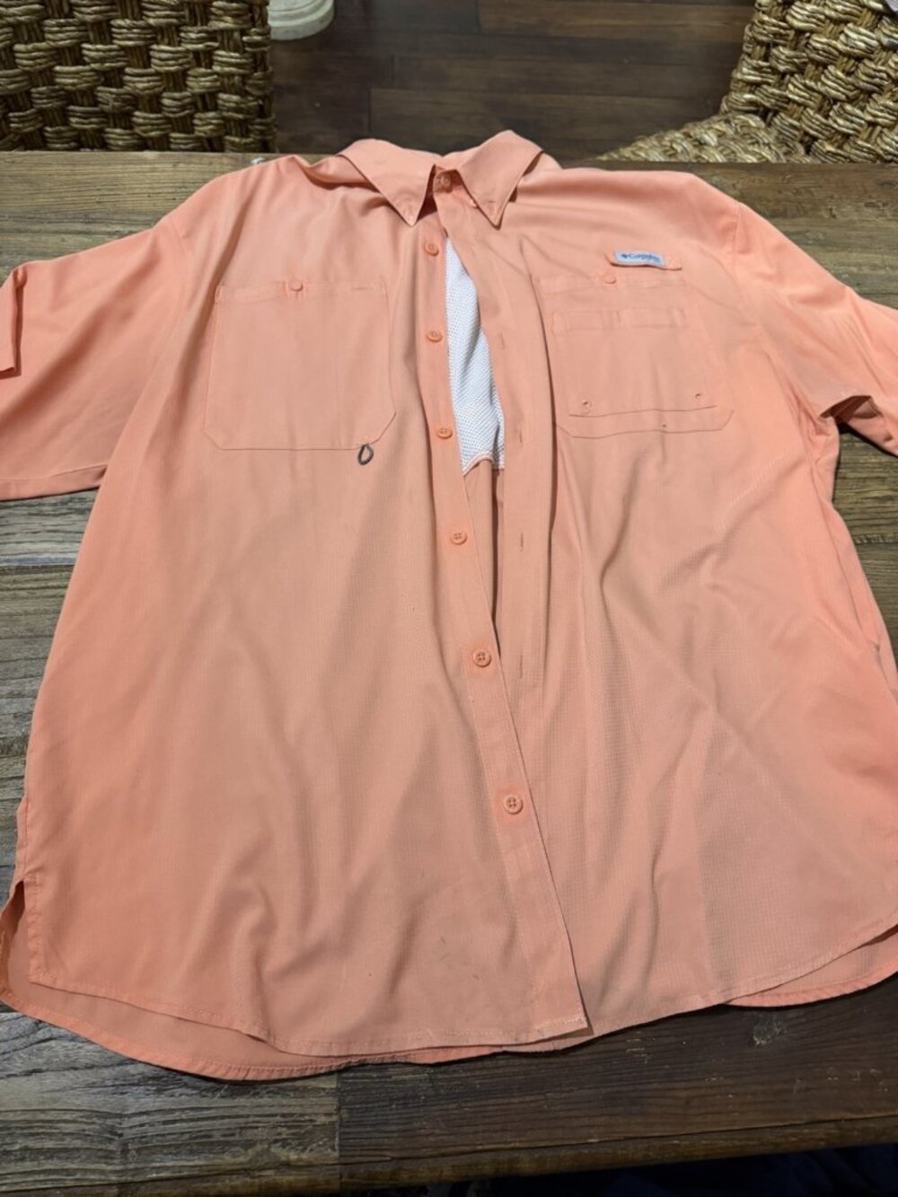 Columbia PFG Shirt Mens Large Orange Omni Shade Button Up Breathable